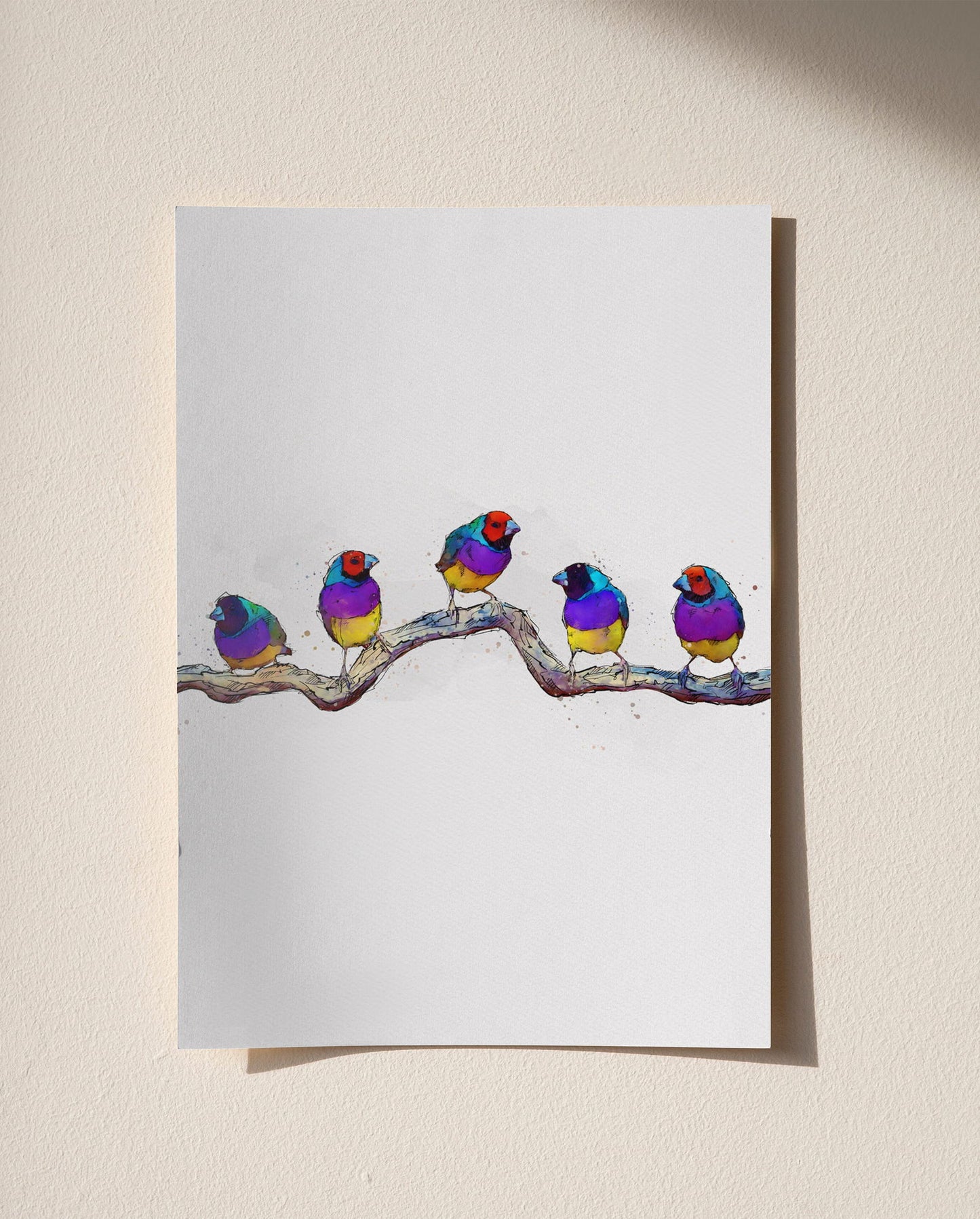 Watercolour and Pen Finches Art - Sharpstrokez