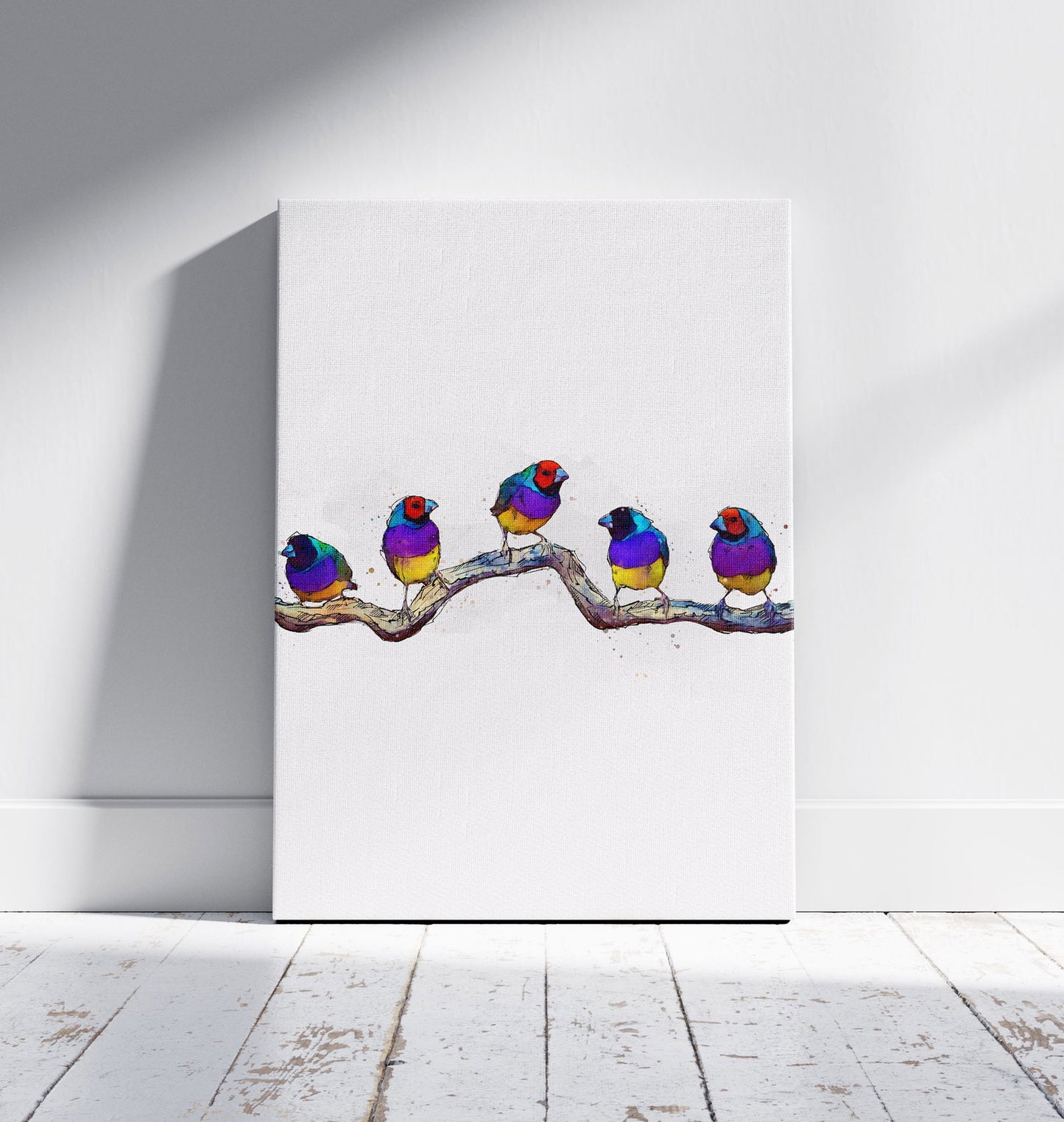 Watercolour and Pen Finches Art - Sharpstrokez