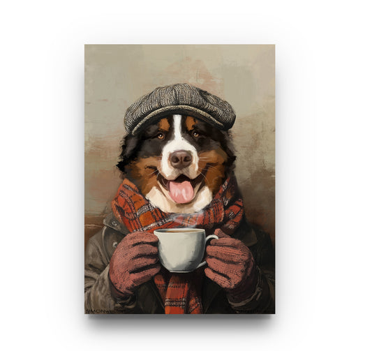 DIGITAL Dog With a Cuppa Custom Portrait