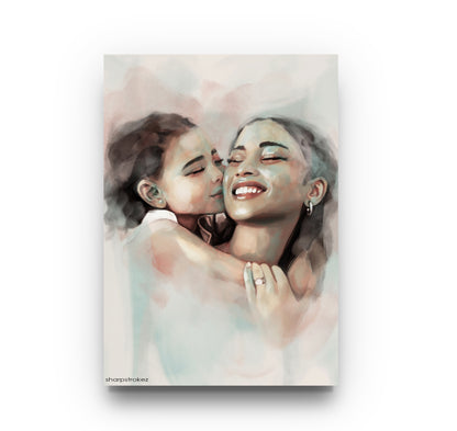 Personalised Gouache Portrait - Mum&Daughter