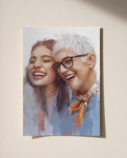 Personalised Gouache Portrait - Mum&Daughter