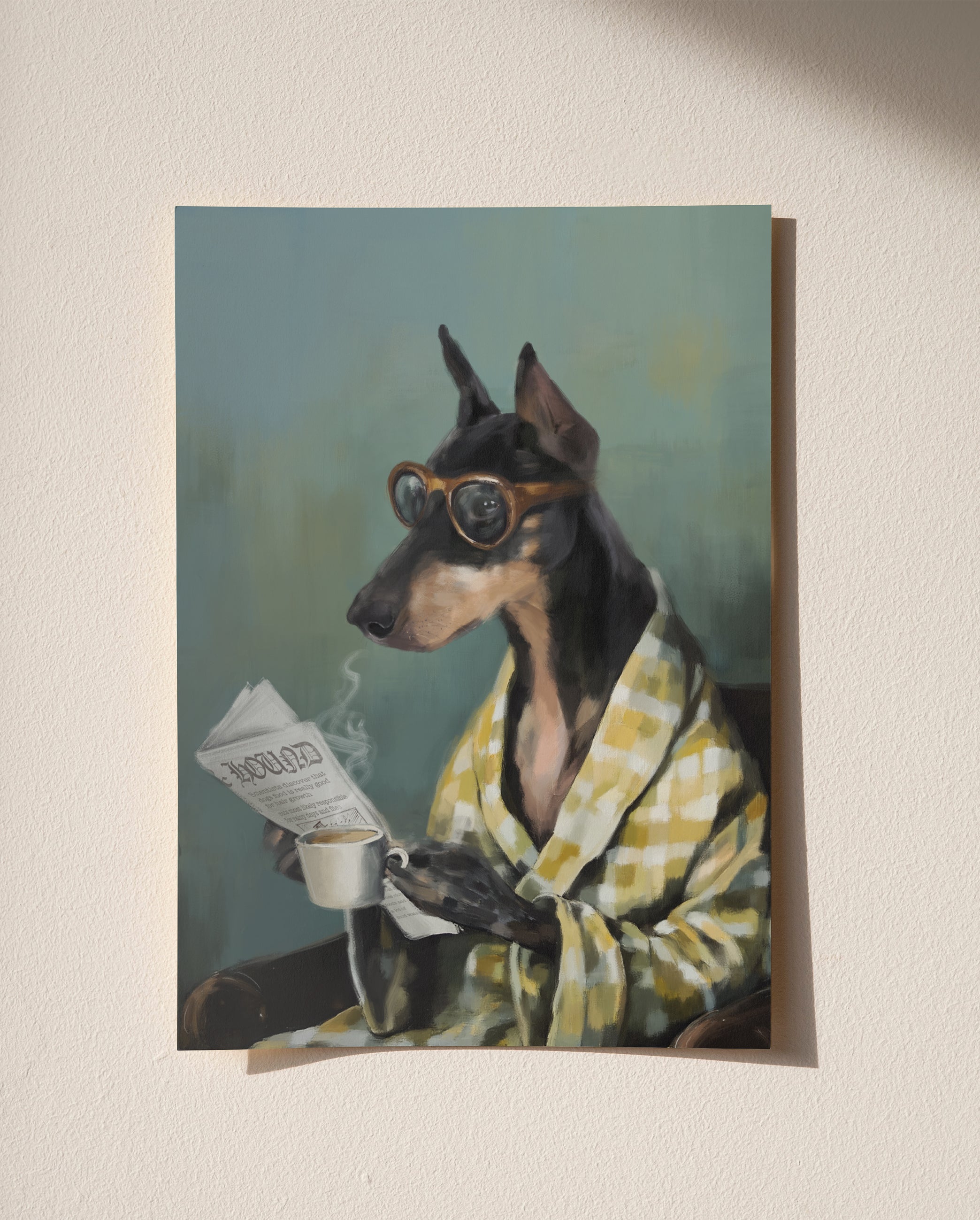 DIGITAL Morning Dog With a Newspaper Custom Portrait