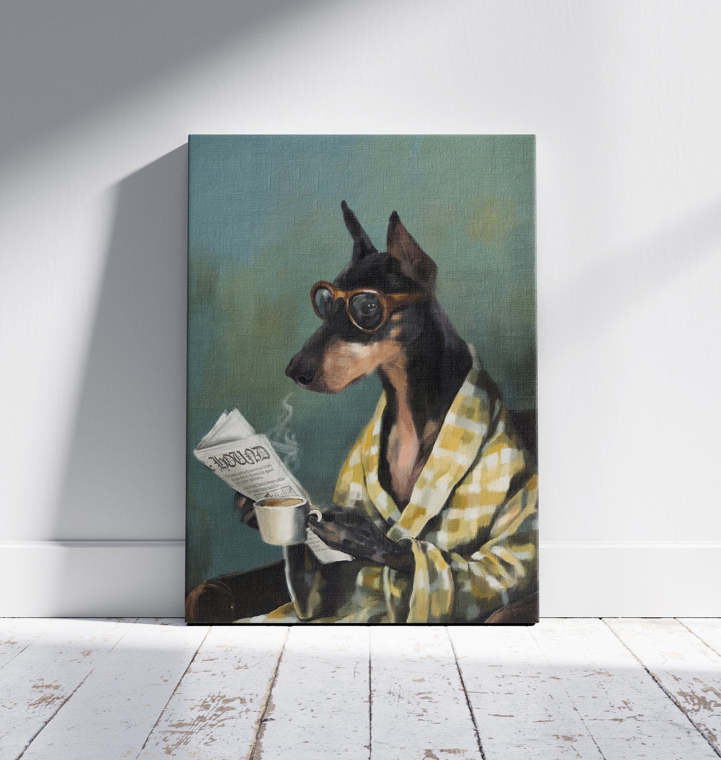 Morning Dog With a Newspaper