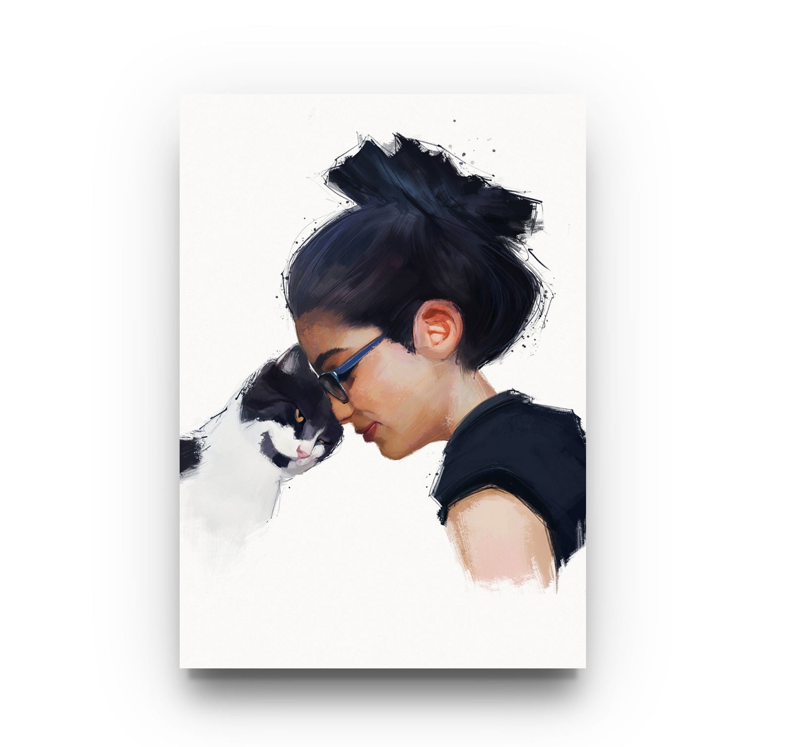 Personalised Gouache Portrait - Mum&Cat - Sharpstrokez