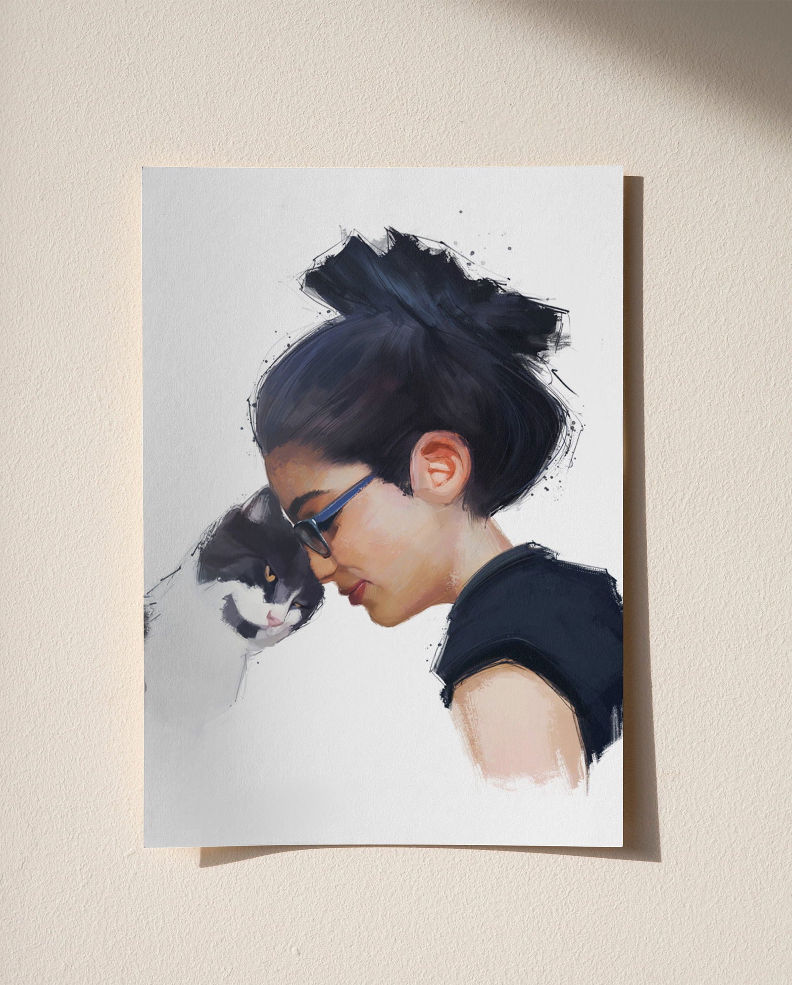 Personalised Gouache Portrait - Mum&Cat - Sharpstrokez
