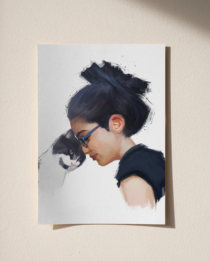 Personalised Gouache Portrait - Mum&Cat - Sharpstrokez