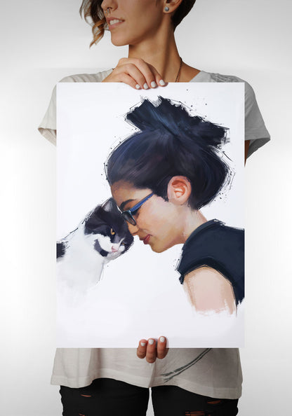 Personalised Gouache Portrait - Mum&Cat - Sharpstrokez