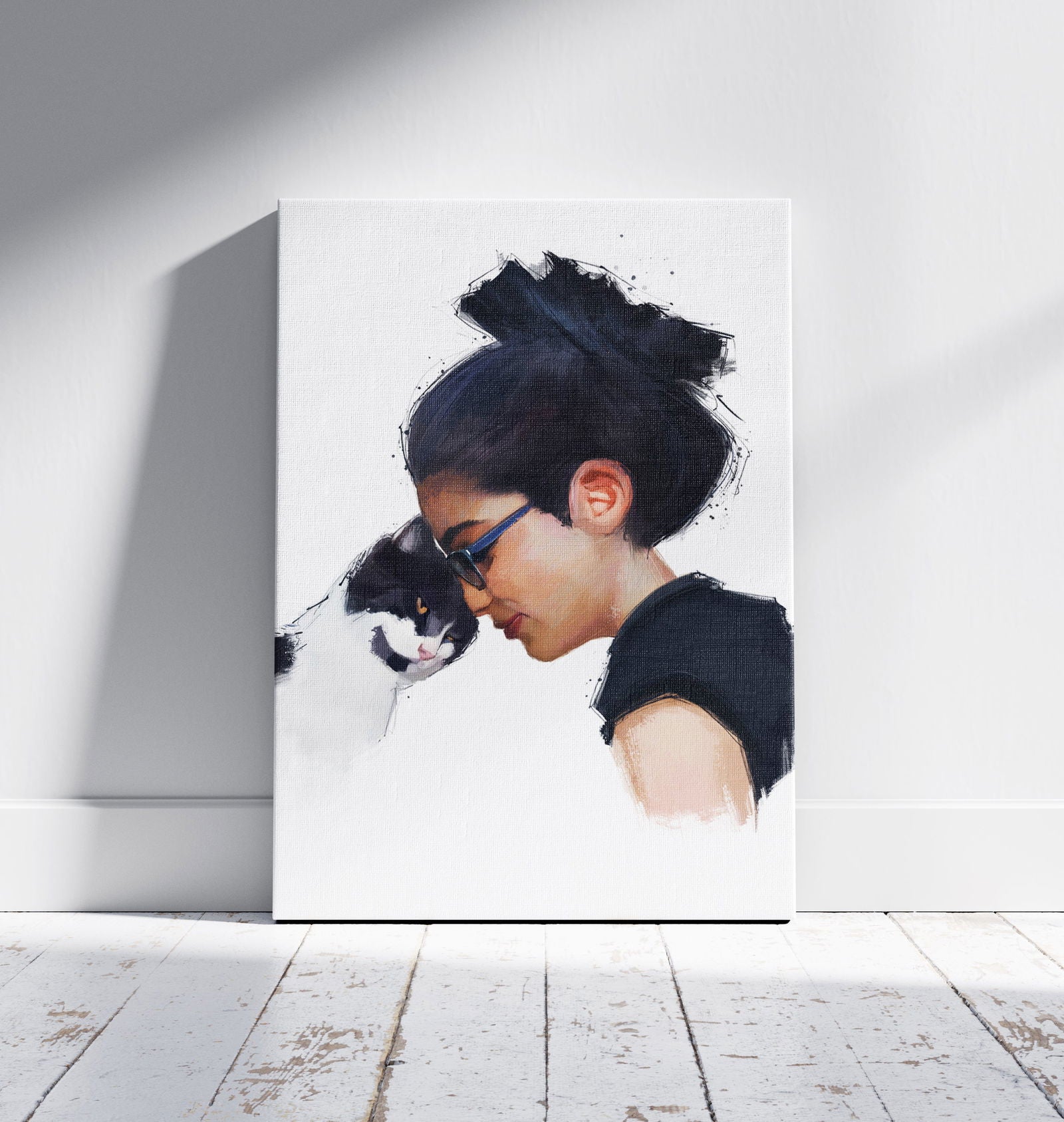 Personalised Gouache Portrait - Mum&Cat - Sharpstrokez