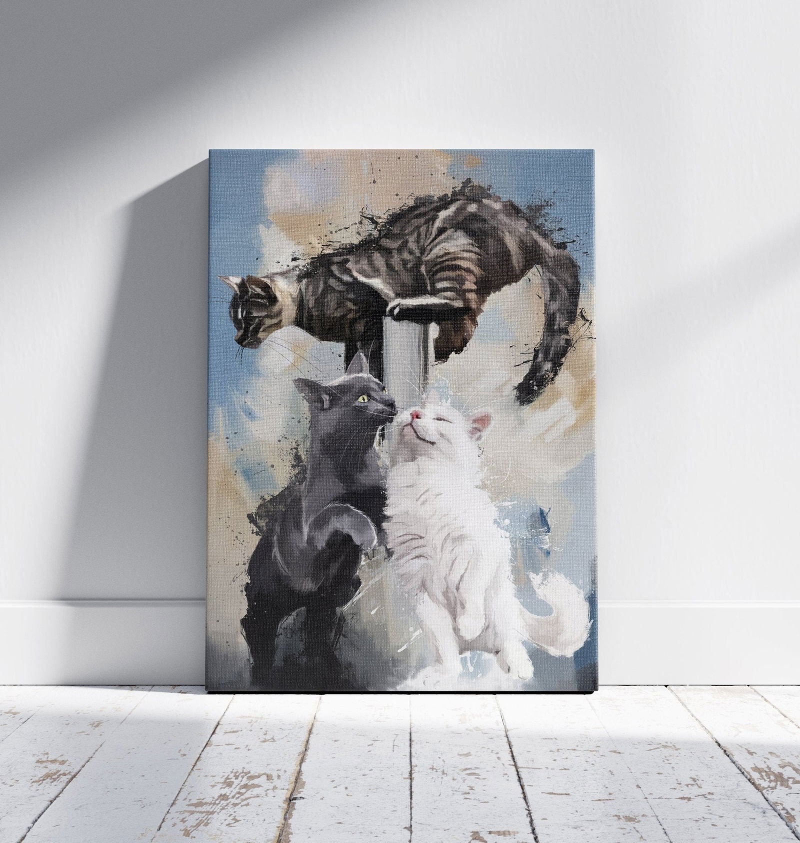 Personalised Gouache Portrait - Three Pets - Sharpstrokez