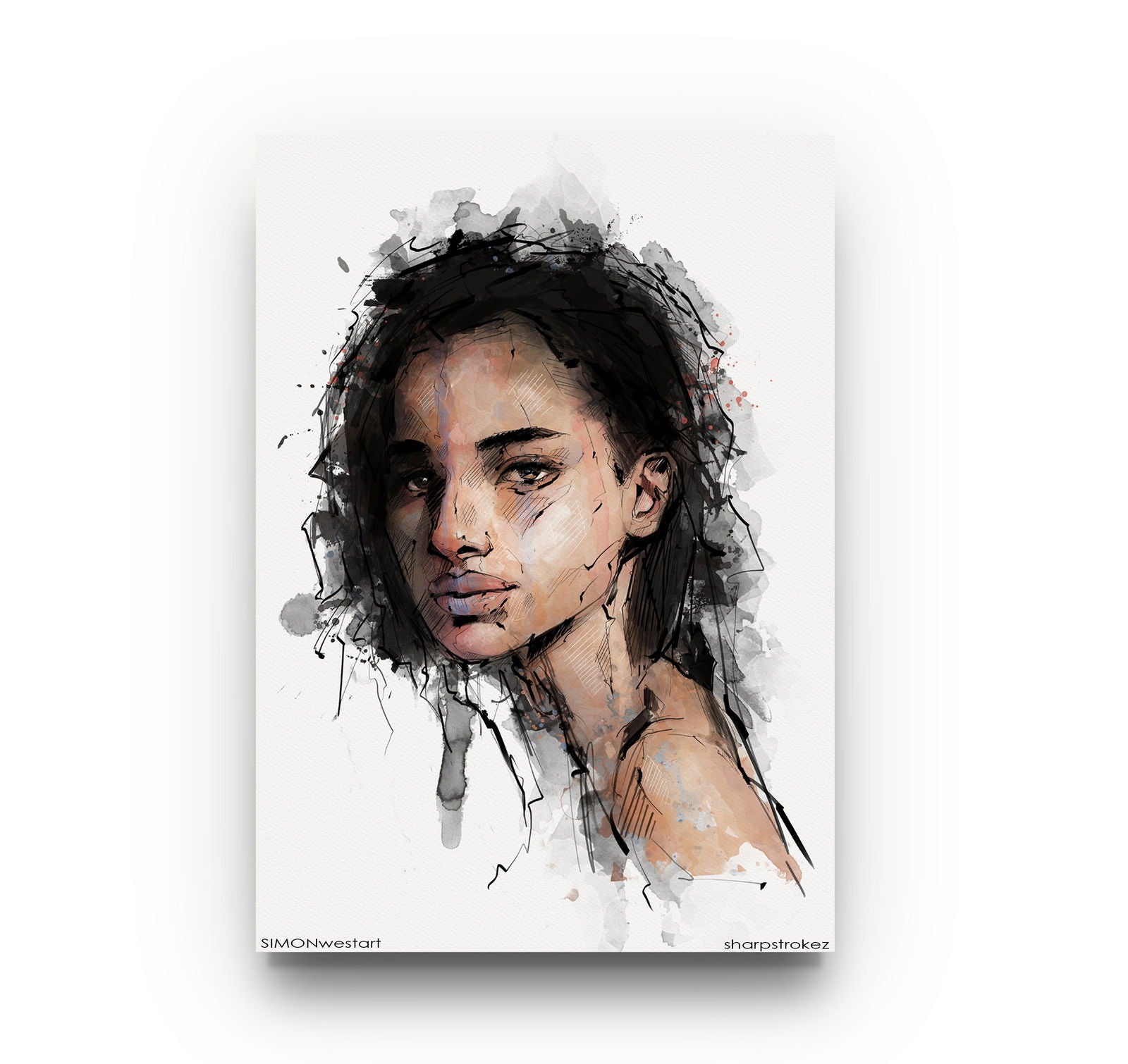 Personalised Watercolour and Pen Woman Portrait - Sharpstrokez