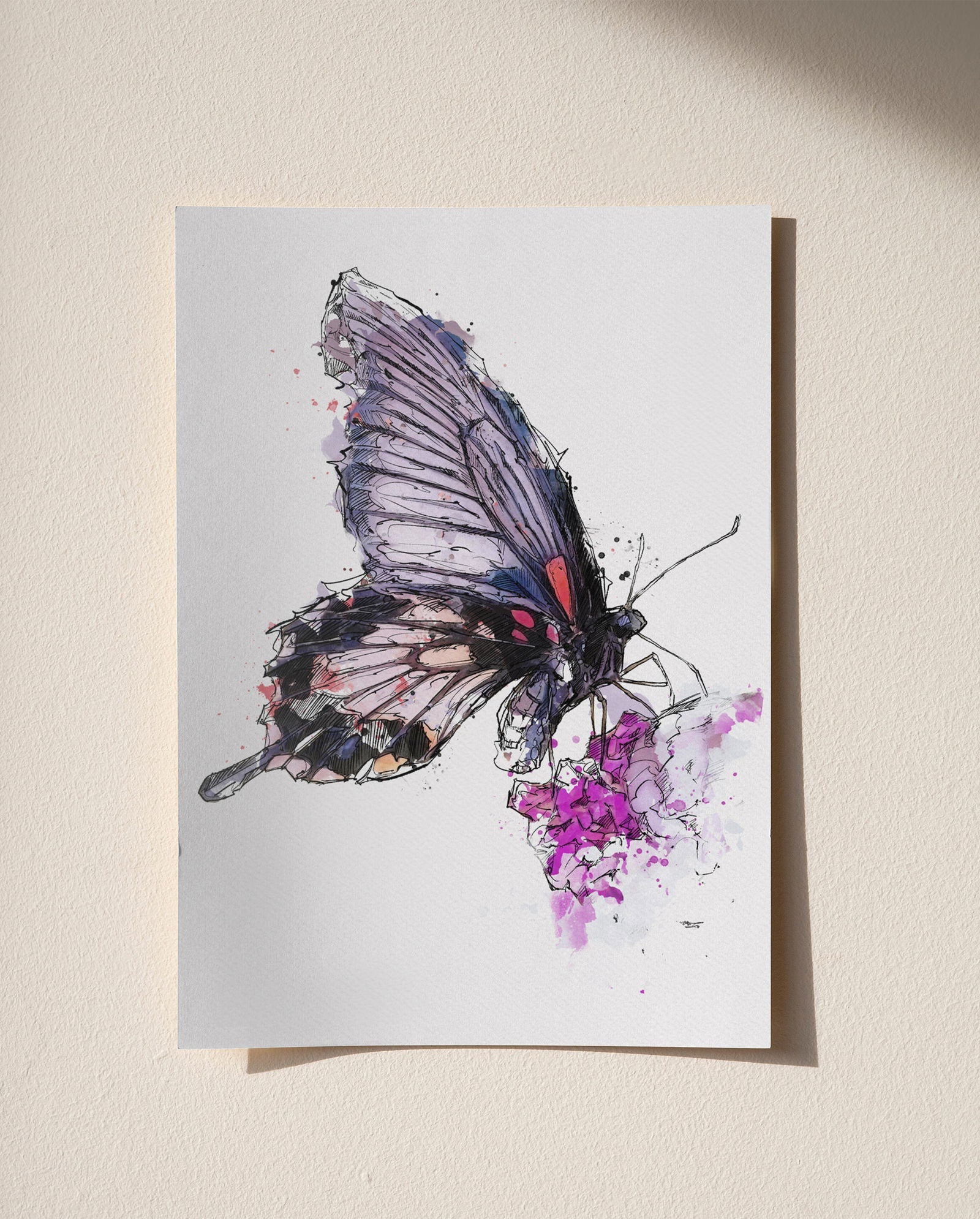 Watercolour and Pen Animal Art Butterfly - Sharpstrokez