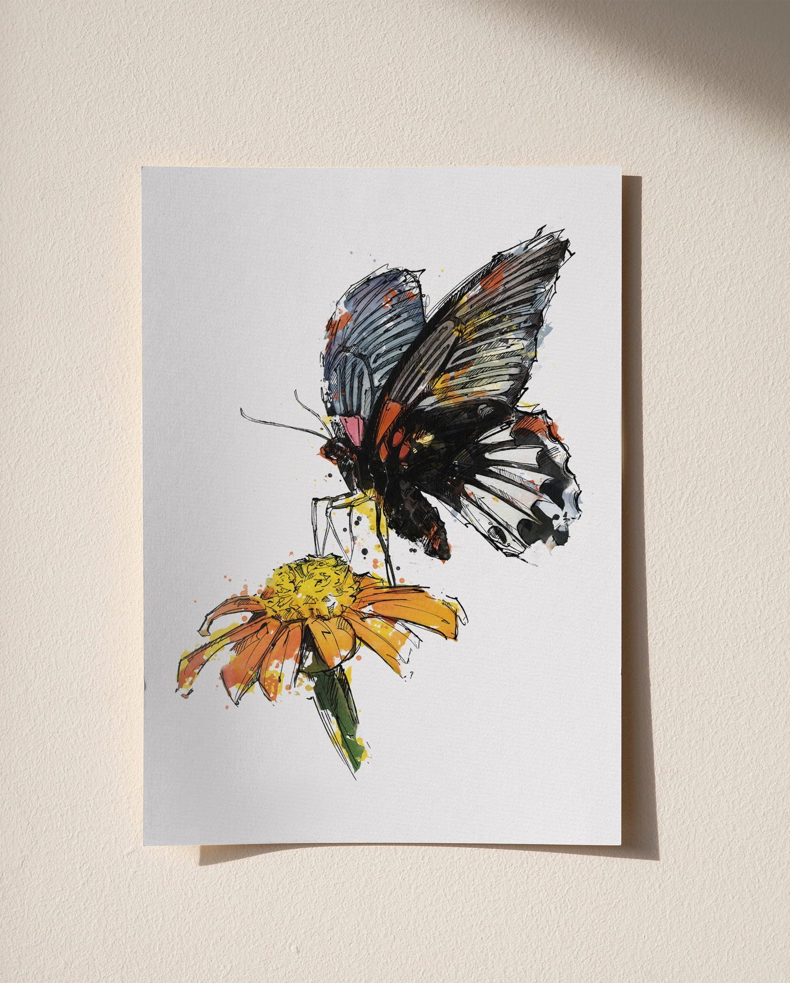 Watercolour and Pen Animal Art Butterfly - Sharpstrokez