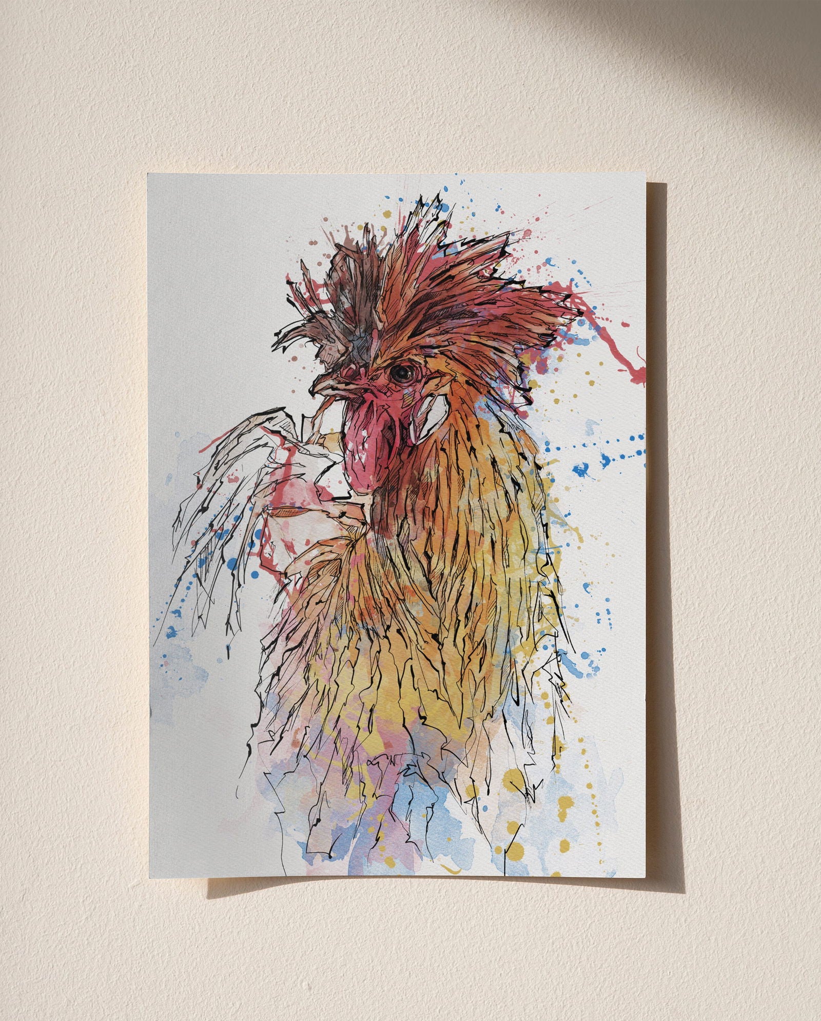 Watercolour and Pen Animal Art Cock - Sharpstrokez