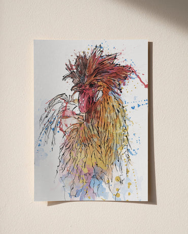 Watercolour and Pen Animal Art Cock - Sharpstrokez