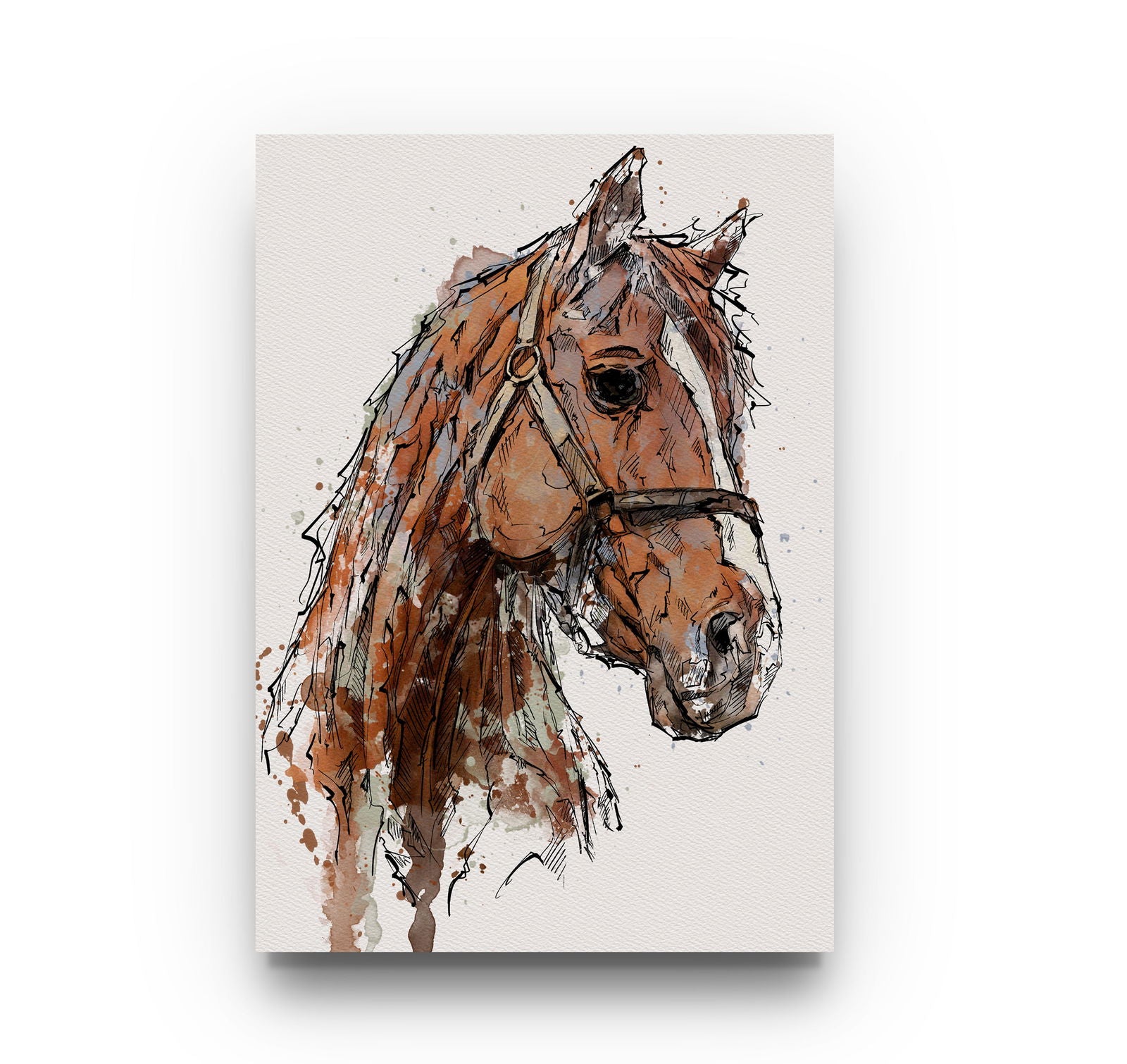 Watercolour and Pen Animal Art Horse - Sharpstrokez