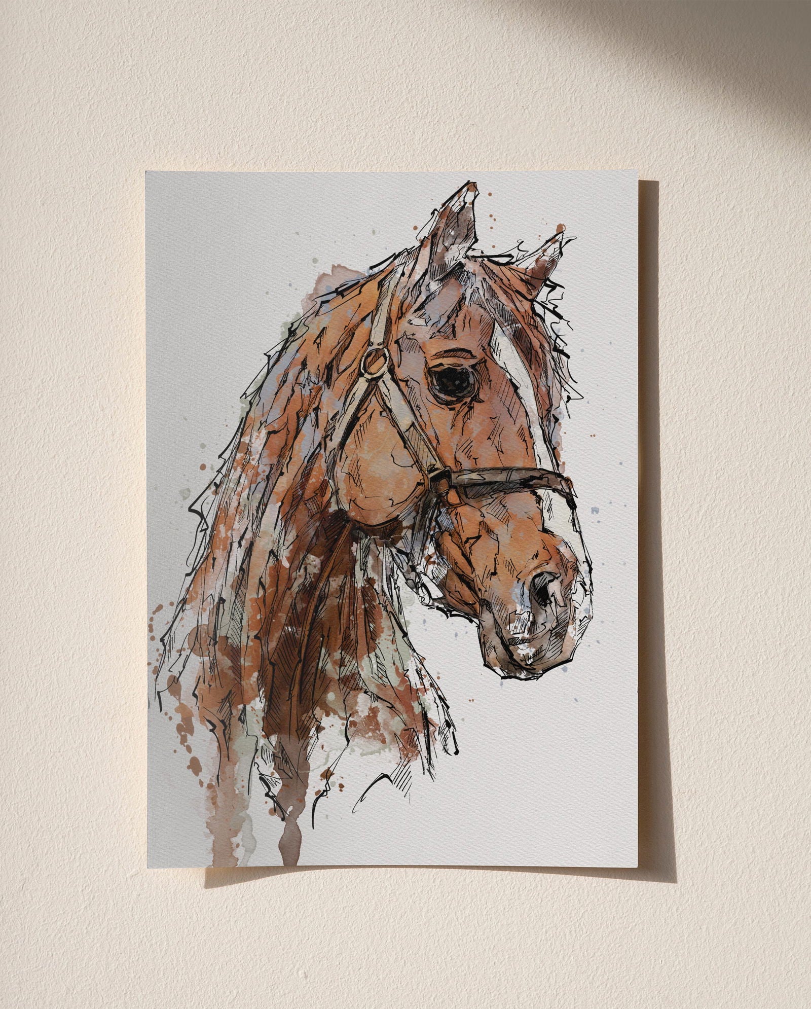 Watercolour and Pen Animal Art Horse - Sharpstrokez