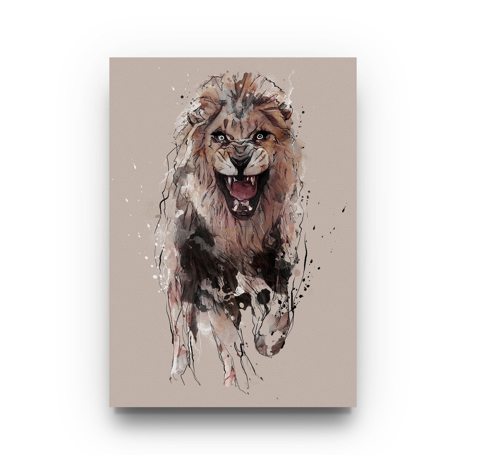 Watercolour and Pen Animal Art Lion - Sharpstrokez