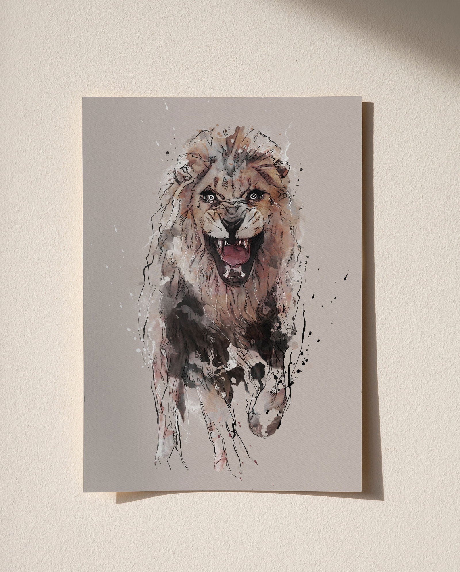 Watercolour and Pen Animal Art Lion - Sharpstrokez