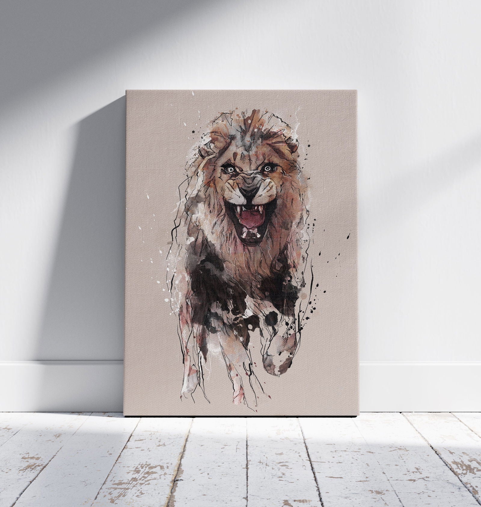 Watercolour and Pen Animal Art Lion - Sharpstrokez