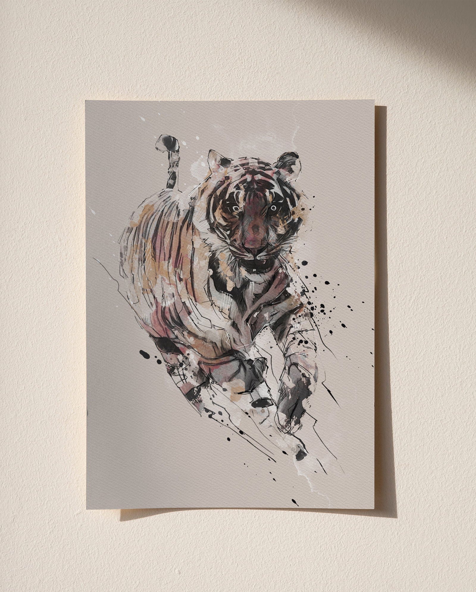 Watercolour and Pen Animal Art Tiger - Sharpstrokez