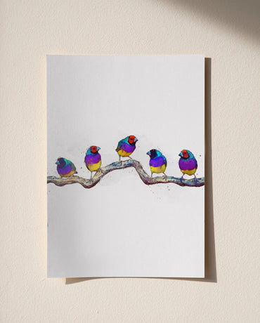 Watercolour and Pen Finches Art - Sharpstrokez