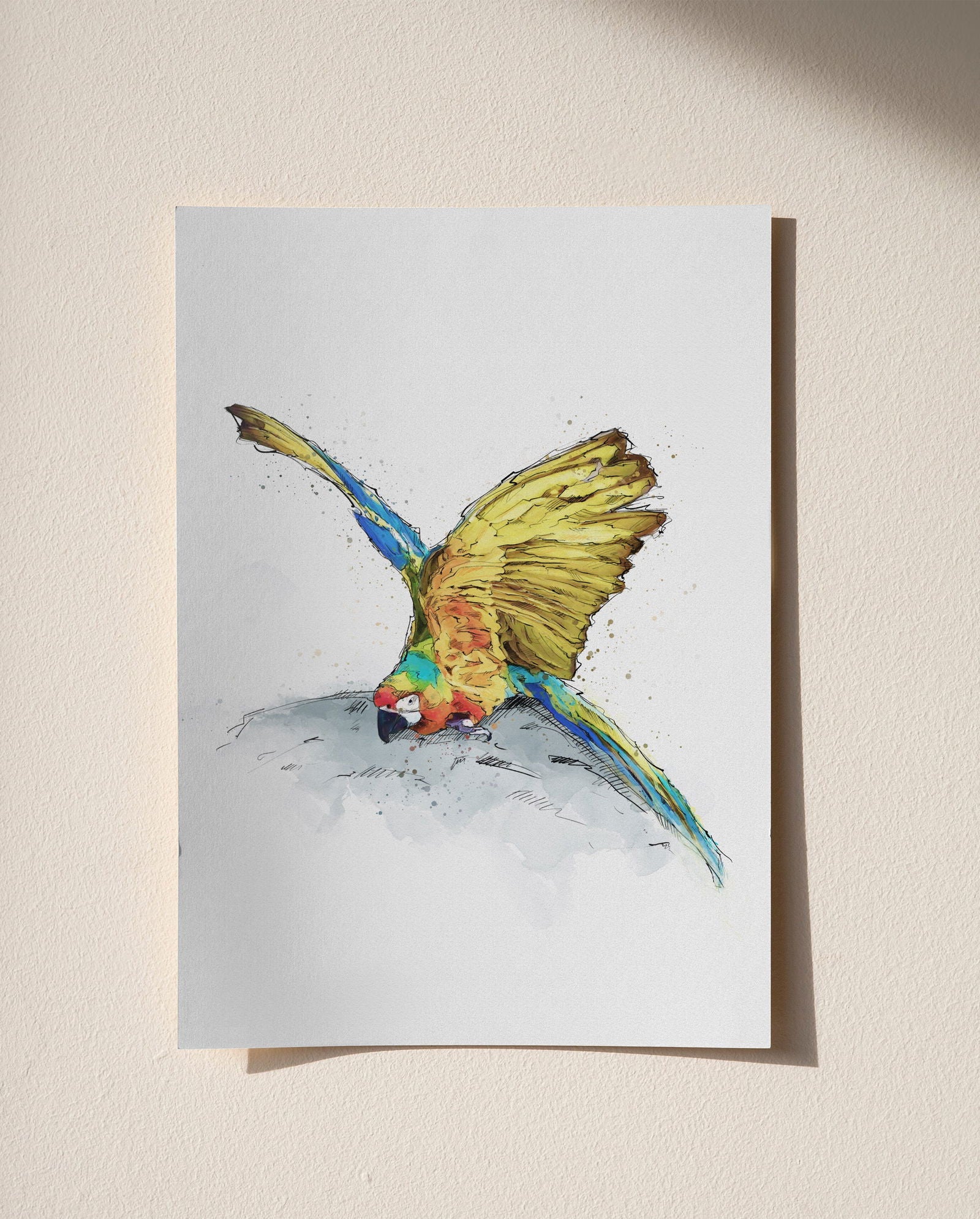 Watercolour and Pen Macaw Art - Sharpstrokez