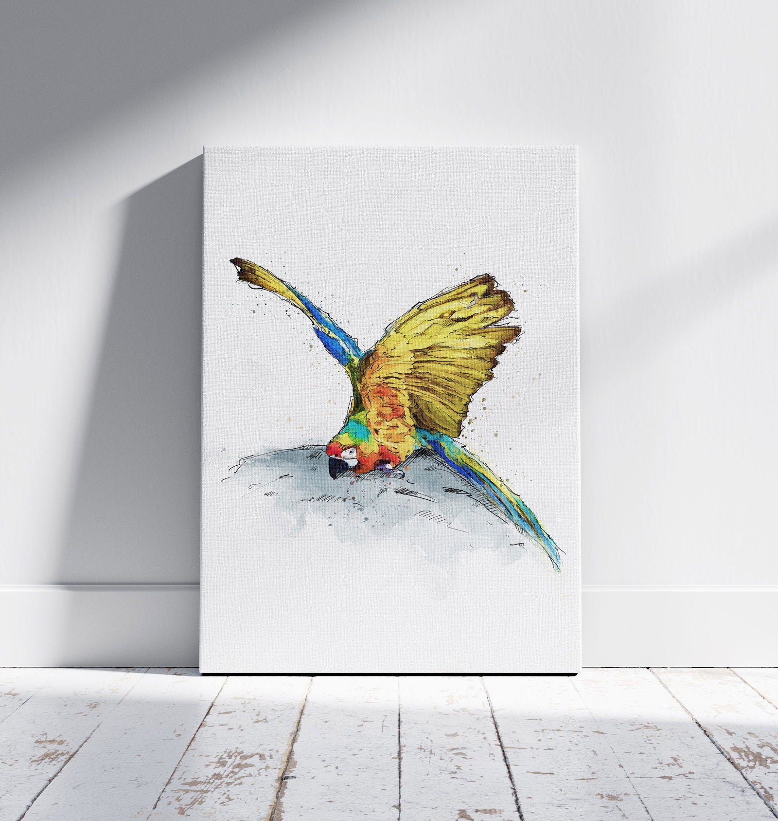 Watercolour and Pen Macaw Art - Sharpstrokez